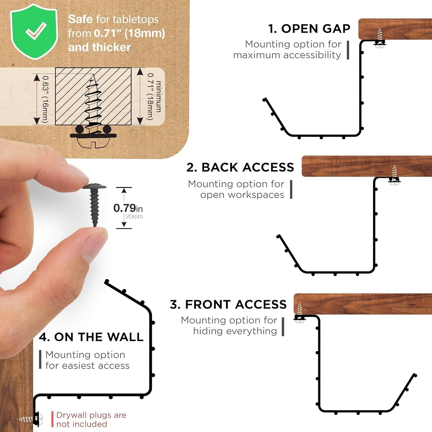 Modern Cable Organizer Tray for Desks - Install Under or On Wall for Elegance