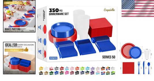 BPA-Free Patriotic Plates & Cups Set - 350 Pcs for Safe 4th Of July Celebrations