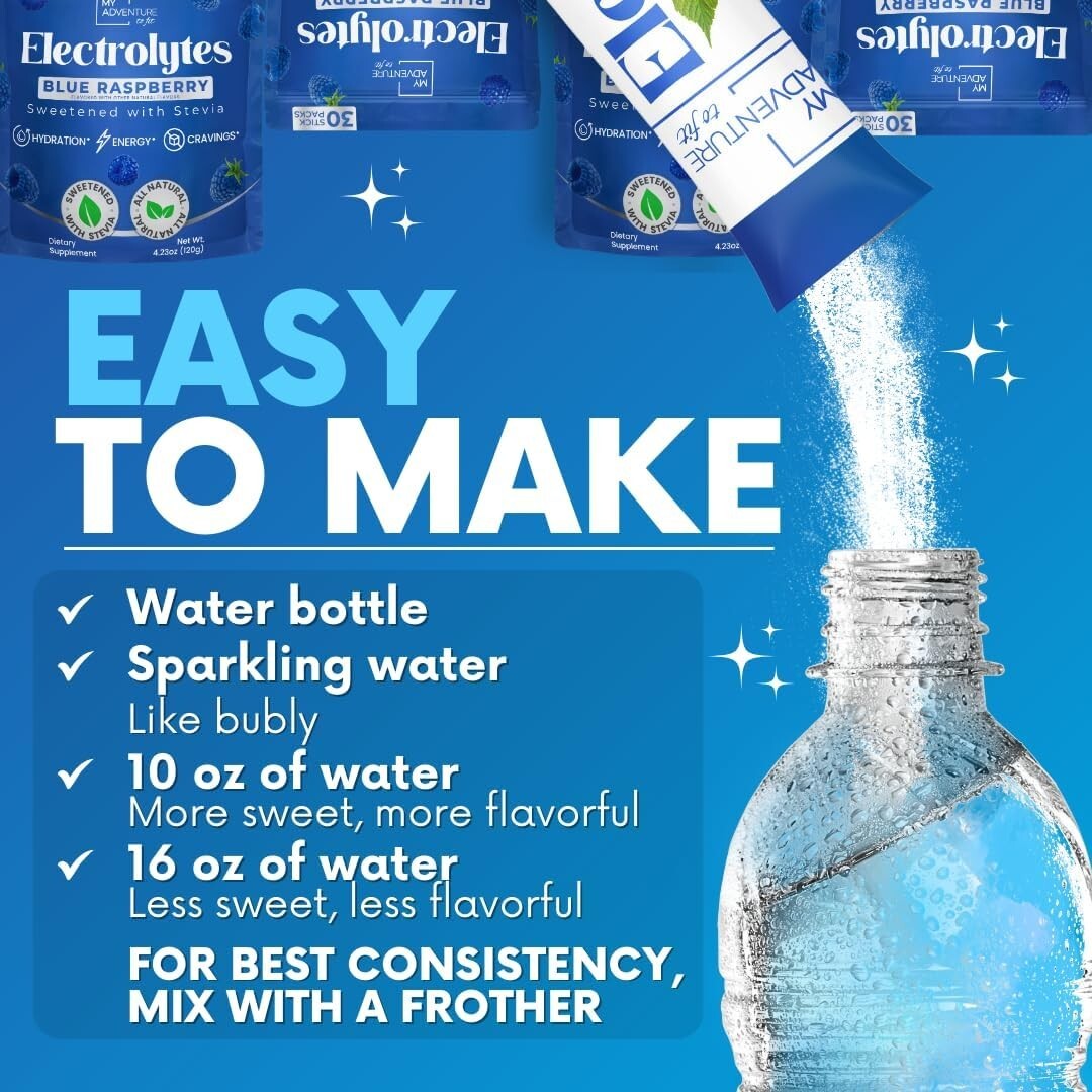 Caffeine-Free Blue Raspberry Electrolytes Powder - 30 Pack for Refreshing Energy