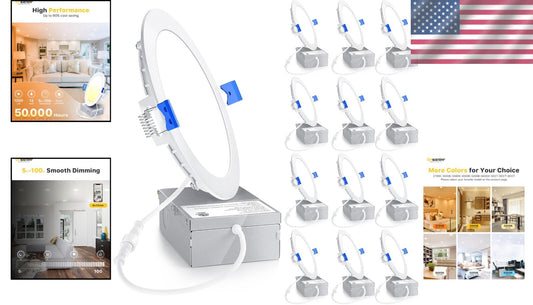 ETL & FCC Certified LED Recessed Lights - 12 Pack, 6 inch, Dimmable Brightness