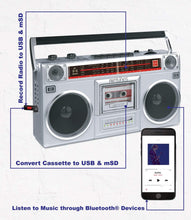 Load image into Gallery viewer, Vintage 80s Style Radio Cassette Player with Bluetooth &amp; USB-Micro SD Slots