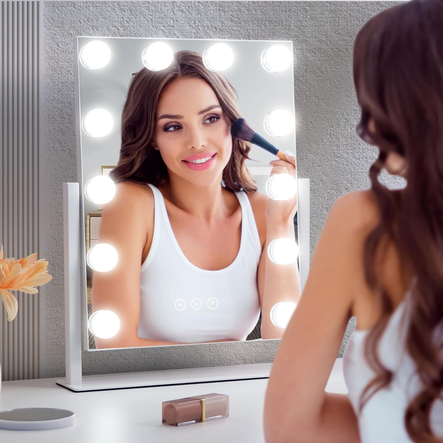 Dimmable Makeup Mirror with 3 Color Settings & 10X Detachable Magnification