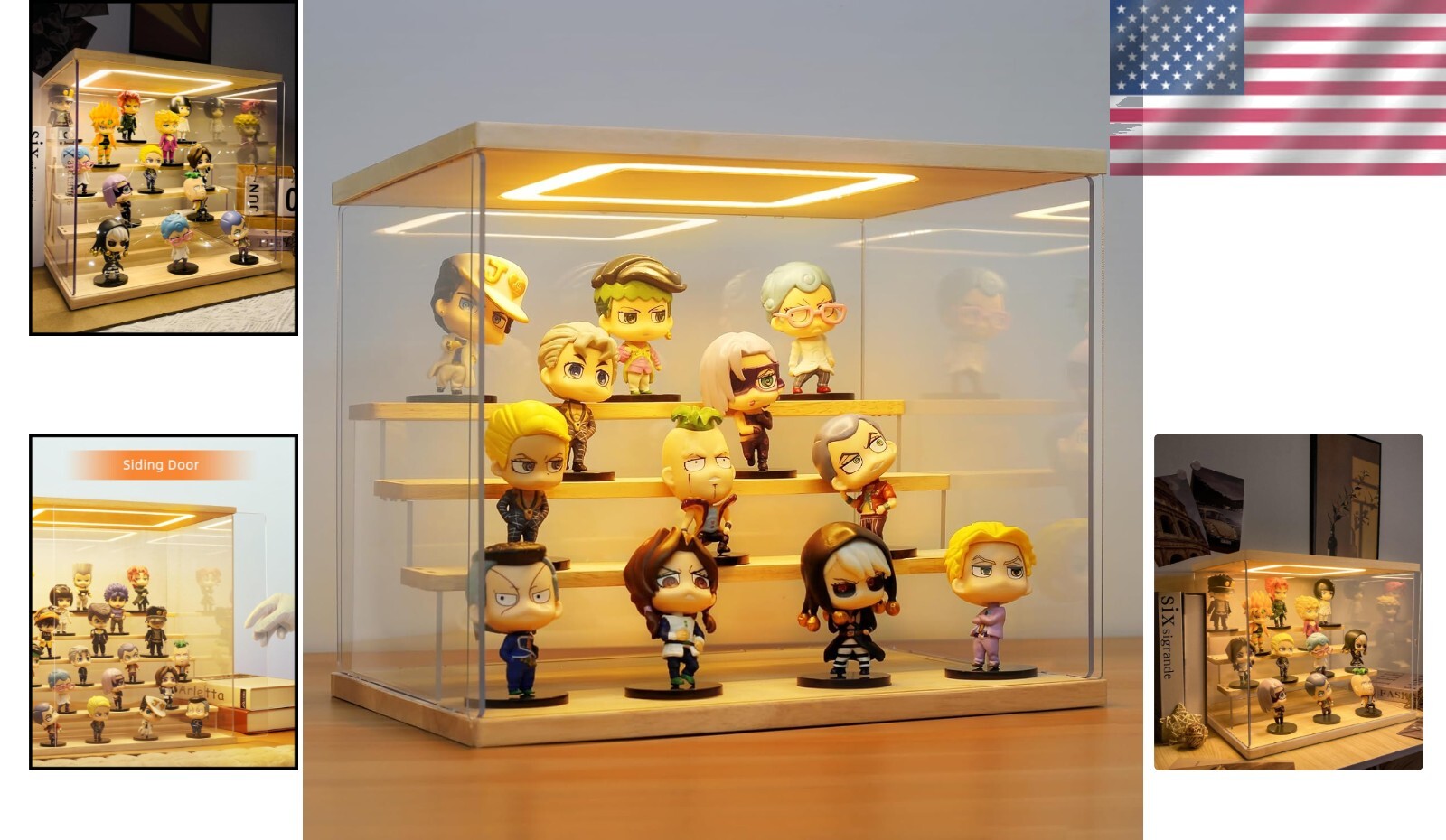 Dustproof 12.6 x 9.6 x 10.6 Acrylic Display Stand with 4 Tiers and Sliding Doors