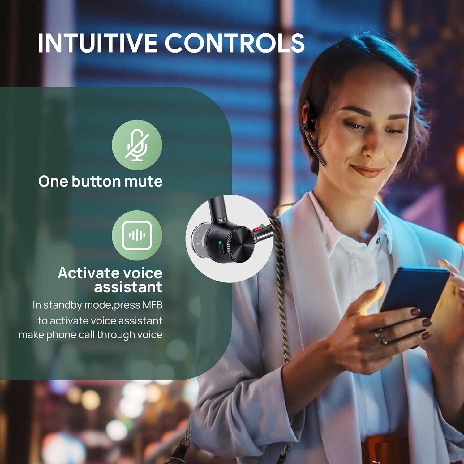 Wireless Bluetooth Earpiece with 4-Mic Noise Cancellation - Ideal for Business