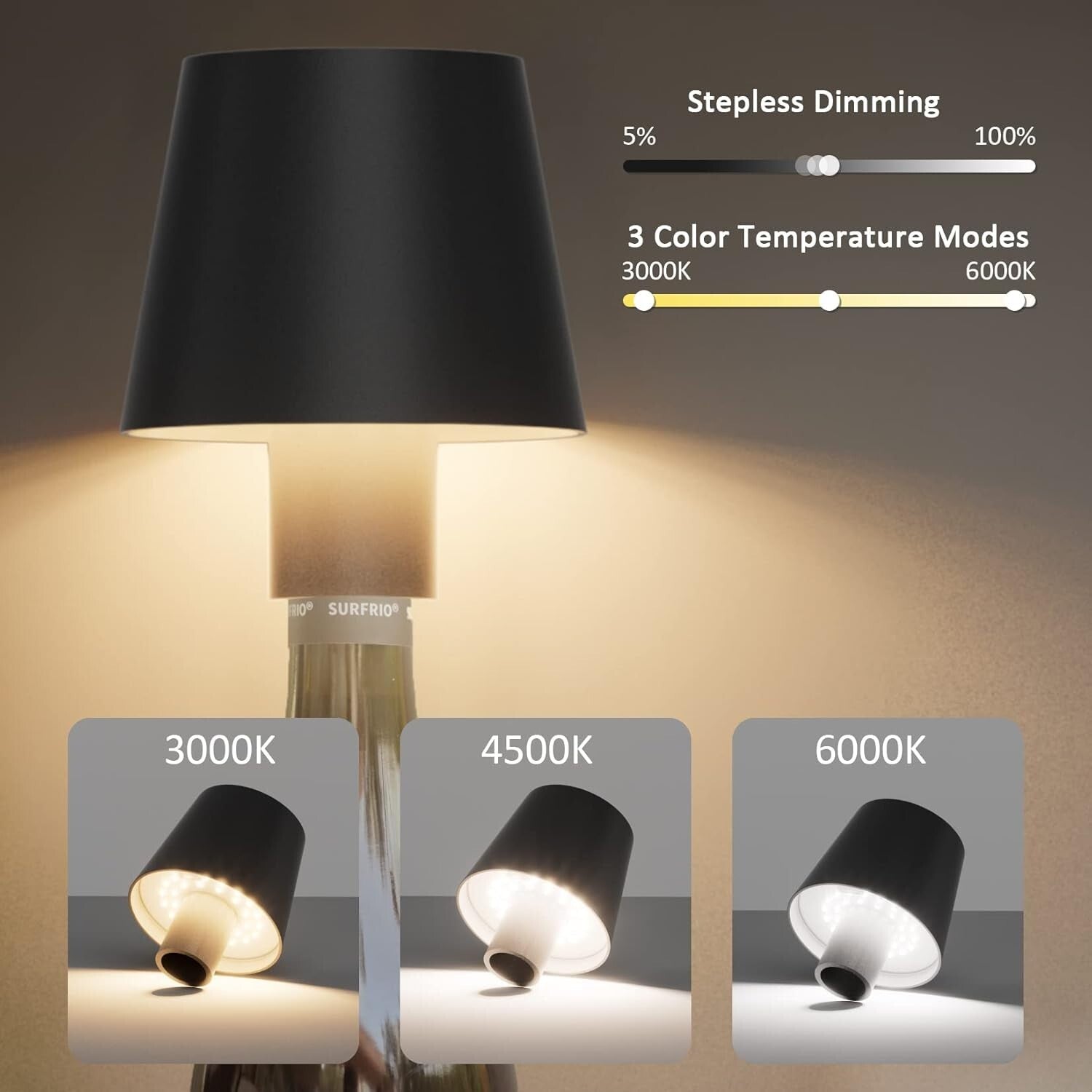 IP54 Waterproof LED Bottle Lamp Set - Cordless Dimmable Light for Home & Outdoor