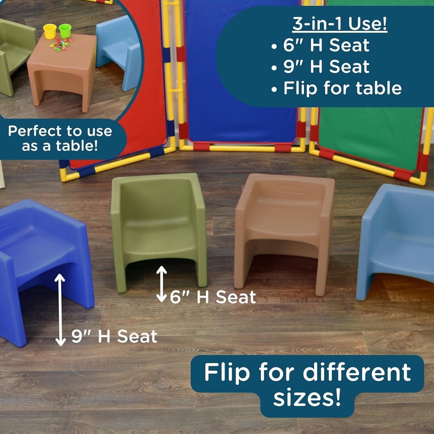 Versatile 3-in-1 Kids Sky Blue Chair: Safe, Easy-Clean Classroom Furniture