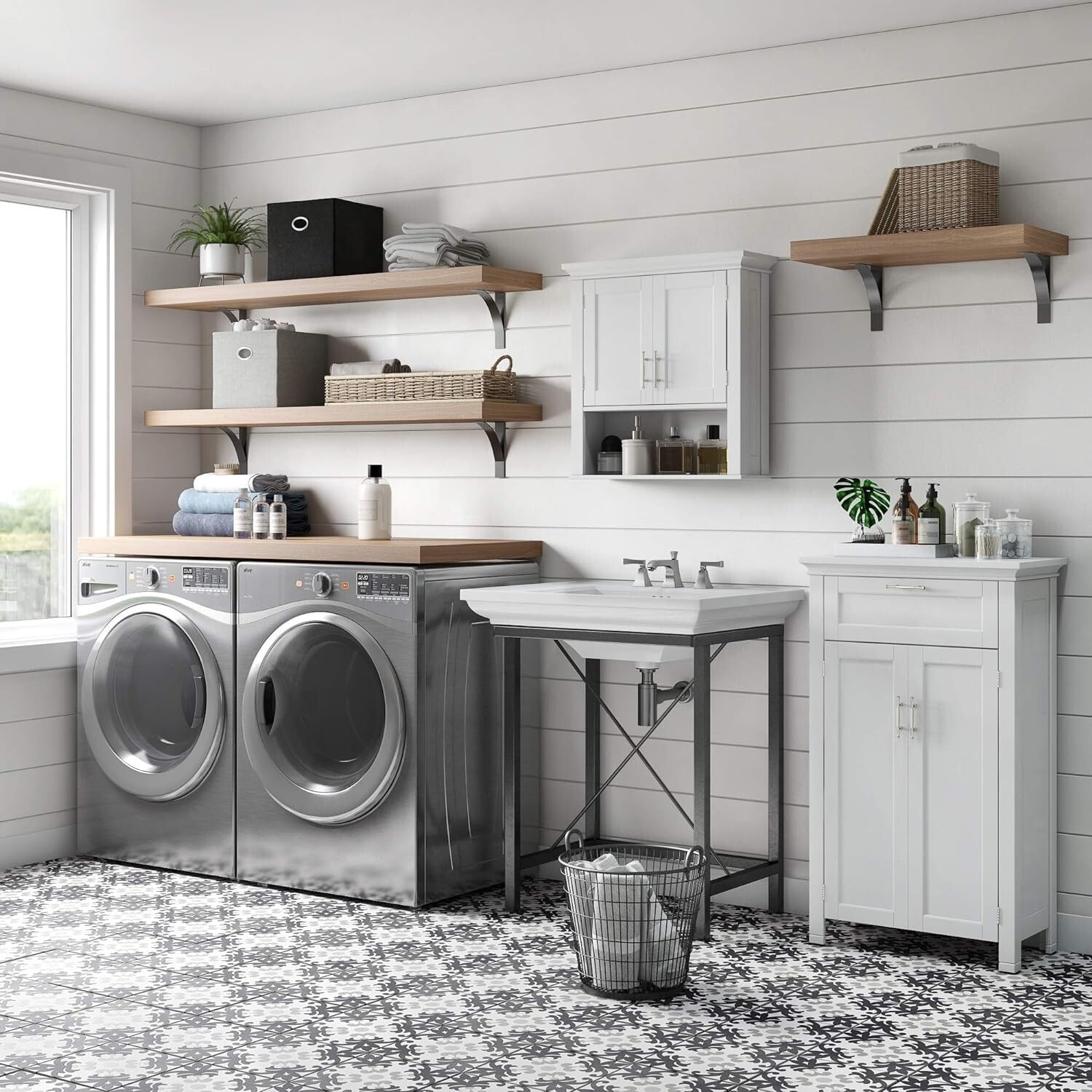 Stylish Wall Mount Storage Cabinet with Open Shelf for Toiletries - White Finish