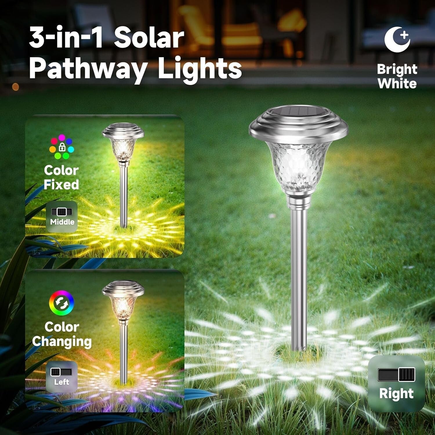 Elegant Solar-Powered Outdoor Lights for Garden Path - 8 Pack Stainless Steel