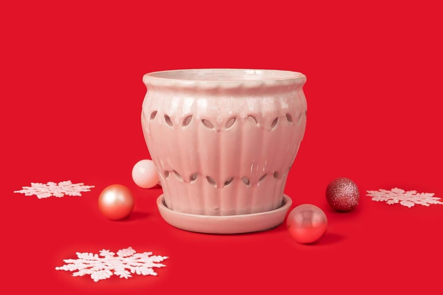 Modern 6-Inch Round Orchid Pot with Floral Pattern & Surface Protectors