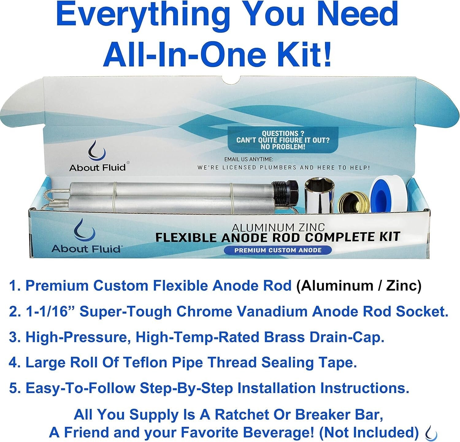 Aluminum-Zinc Anode Rod Kit for Instant Rotten Egg Odor Removal - 304 Steel C...