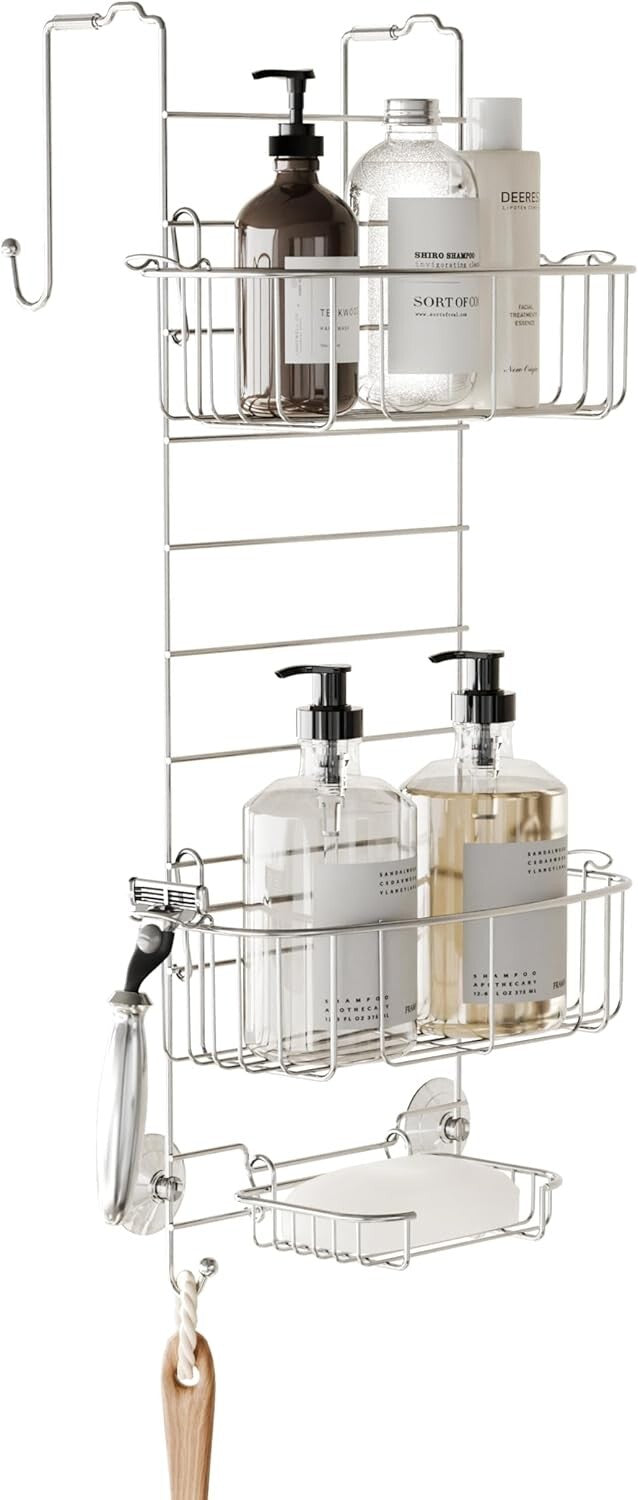 Adjustable Shower Caddy Organizer in Durable Stainless Steel - Fits Most Doors