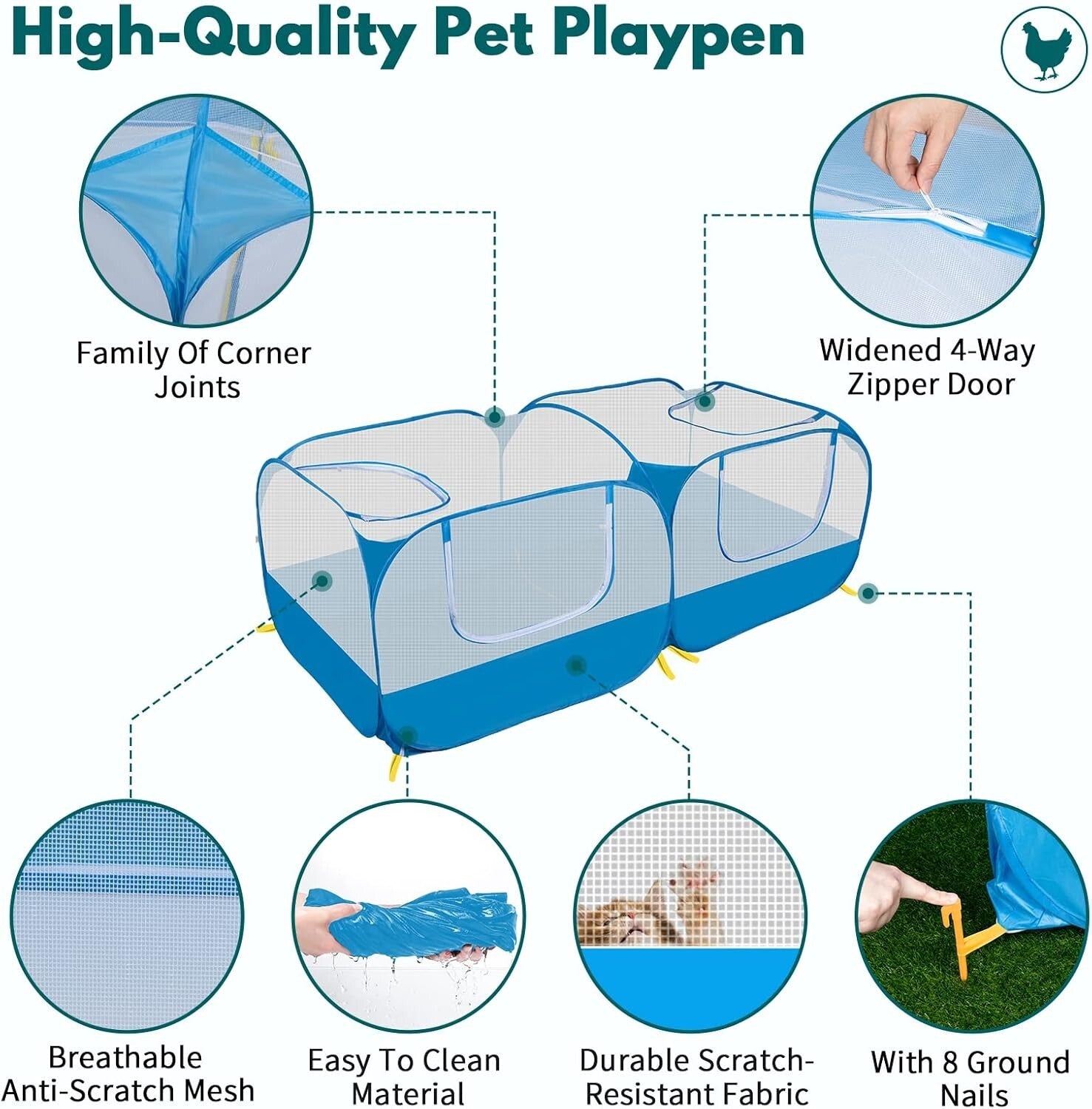 Multi-Use Small Animal Enclosure with Removable Base - For Cats, Rabbits & More