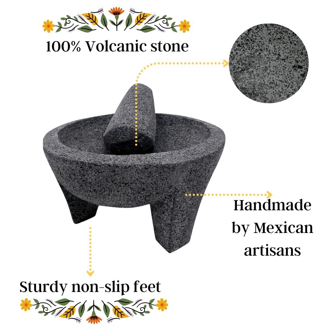 Culinary Craftsmanship - 8.6-Inch Molcajete Mortar and Pestle in Lava Stone
