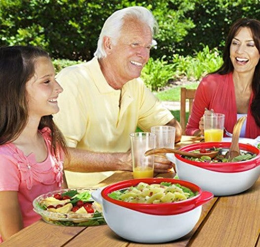 Elegant Insulated Casserole Dish Set 3 pc. - Red Stainless Steel Hot Food Warmer