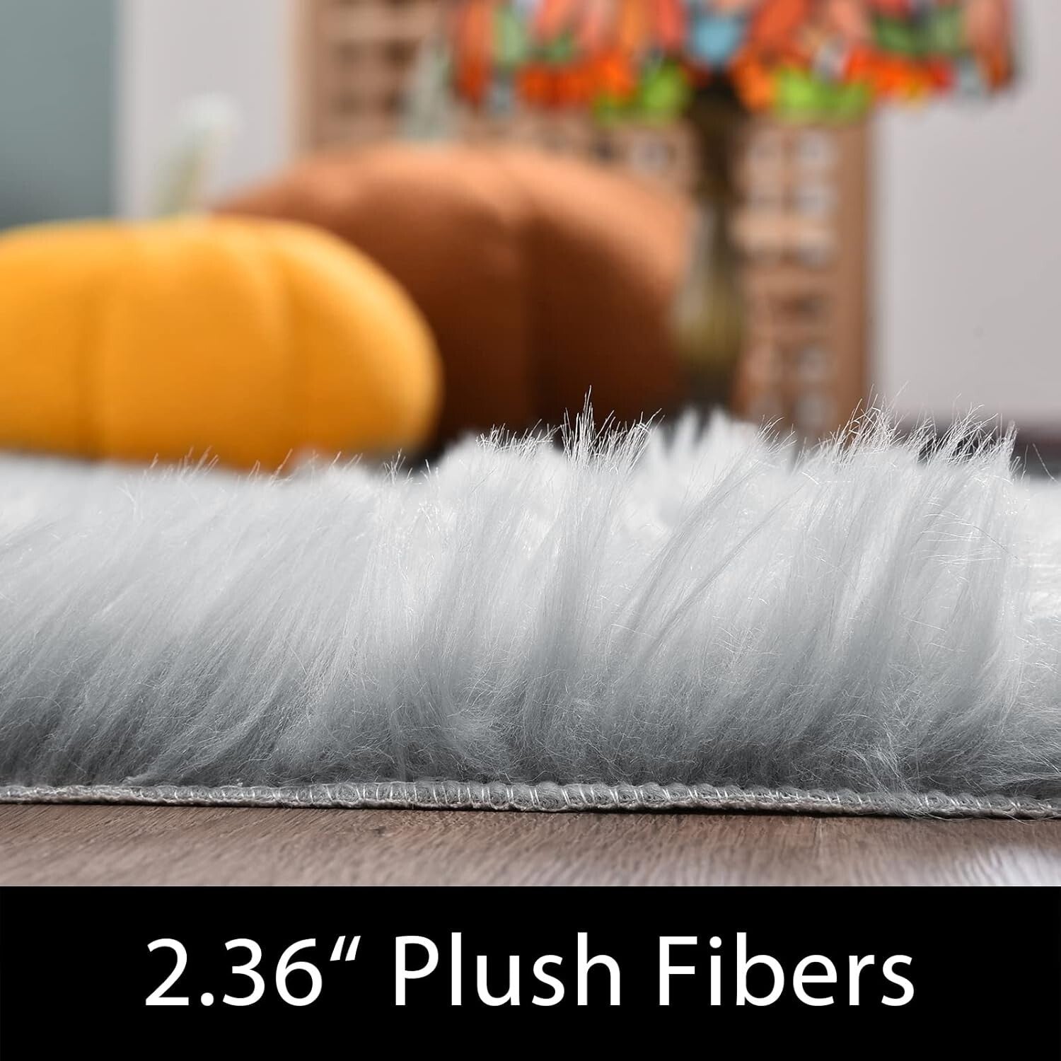 Elegant Grey Faux Fur Runner Rug 2x8 ft - Machine Washable & Fade Resistant