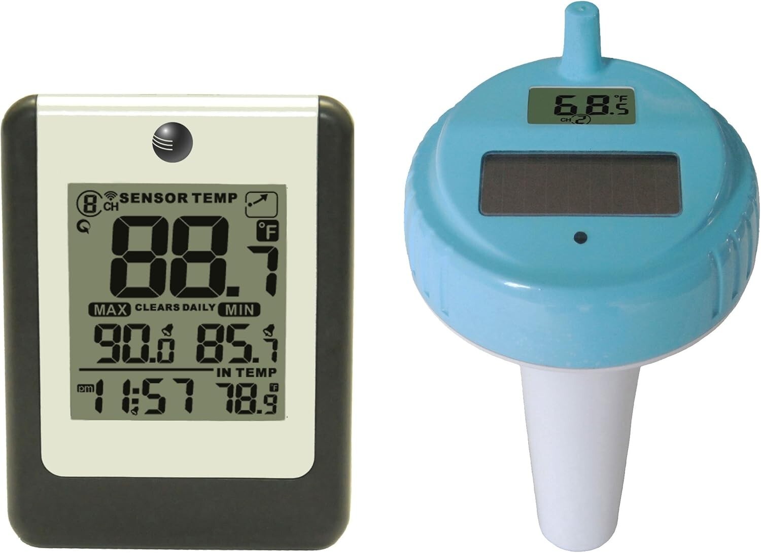 Wireless 8-Channel Floating Pool and Spa Thermometer - LCD Display & Waterproof