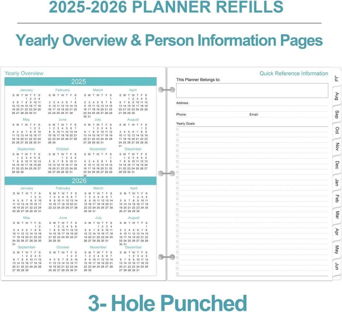 Premium 2025-2026 Daily Planner Refill - 3-Hole Punched with Productive Layouts
