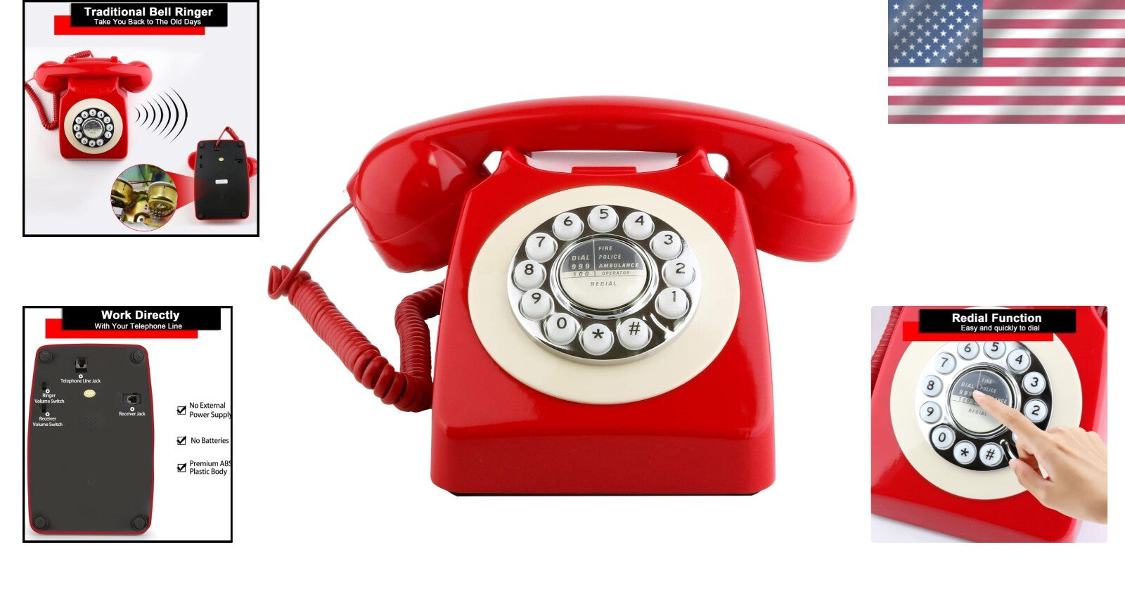 Classic Retro Corded Phone with Push-Button Dial - Perfect for Home or Office