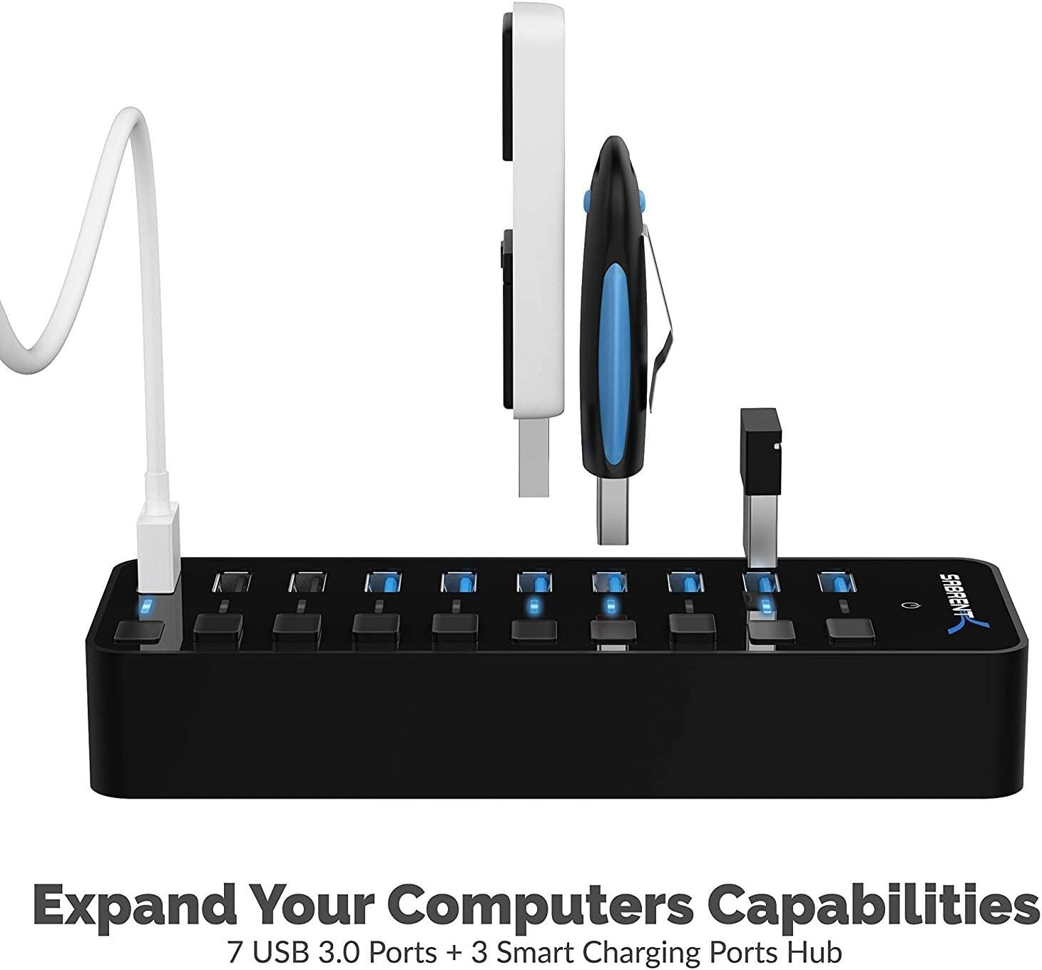 Advanced 10-Port USB 3.0 Hub - Features 3 Efficient Charging Ports & LED Status