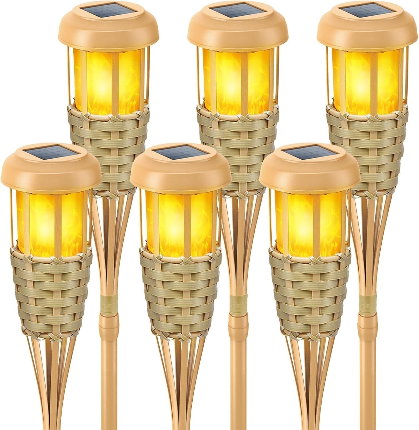 6 Pack Solar Outdoor Torch Lights with Flickering Flame - Adjustable Height