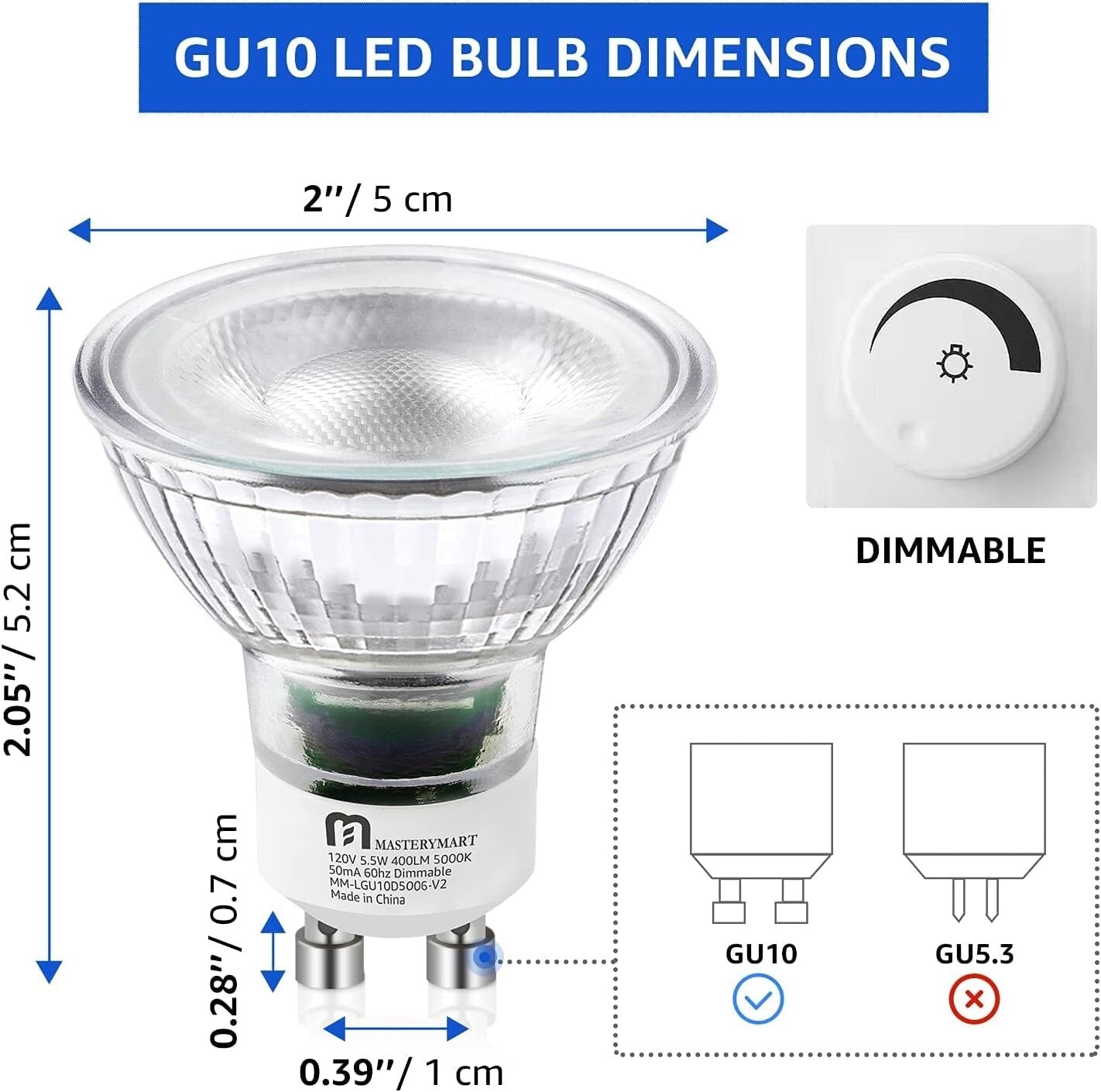 Energy-Saving 24 Pack GU10 Dimmable LED Light Bulbs - 5.5W, 25,000 Hour Lifespan