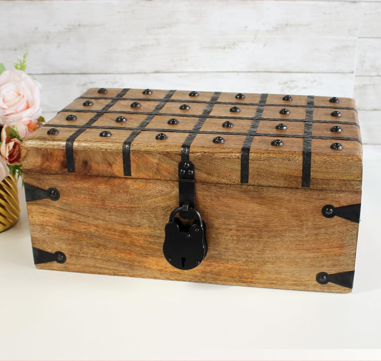 Elegant Pirate Treasure Chest - Lockable Wooden Box with Antique Iron Decor
