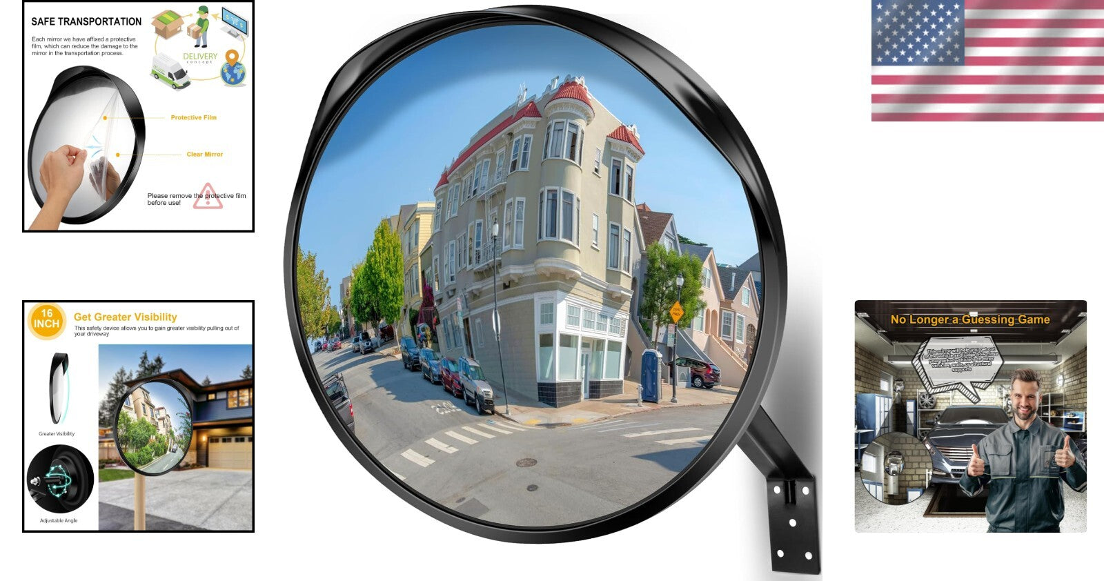 16-Inch Security Mirror: Parabolic Driveway Visibility with Easy Installation