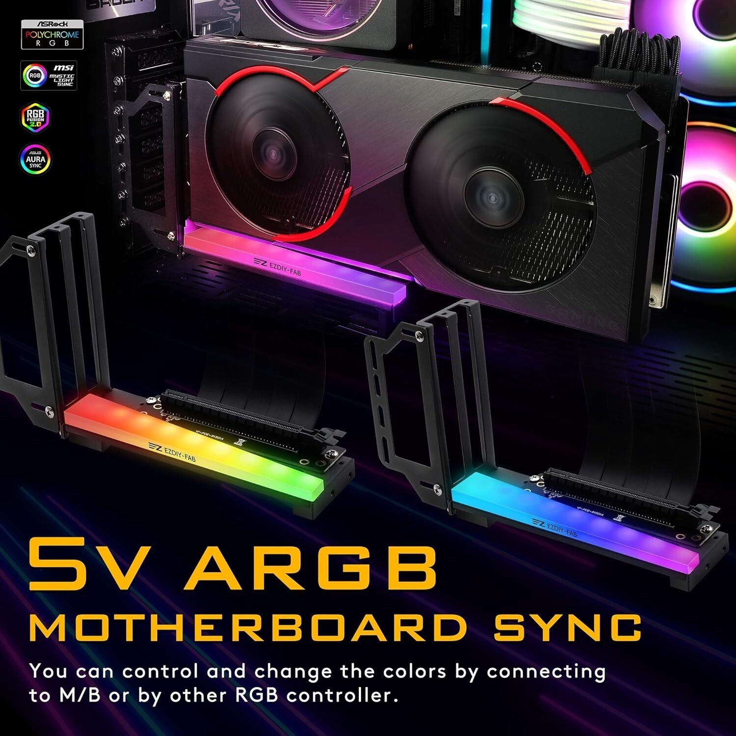 ARGB Vertical GPU Mount with PCIe 3.0 Riser Cable - Showcase Your Graphics Card