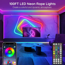 Load image into Gallery viewer, Waterproof Flexible 100Ft RGB Neon Lights - App &amp; Remote Controlled for Parties