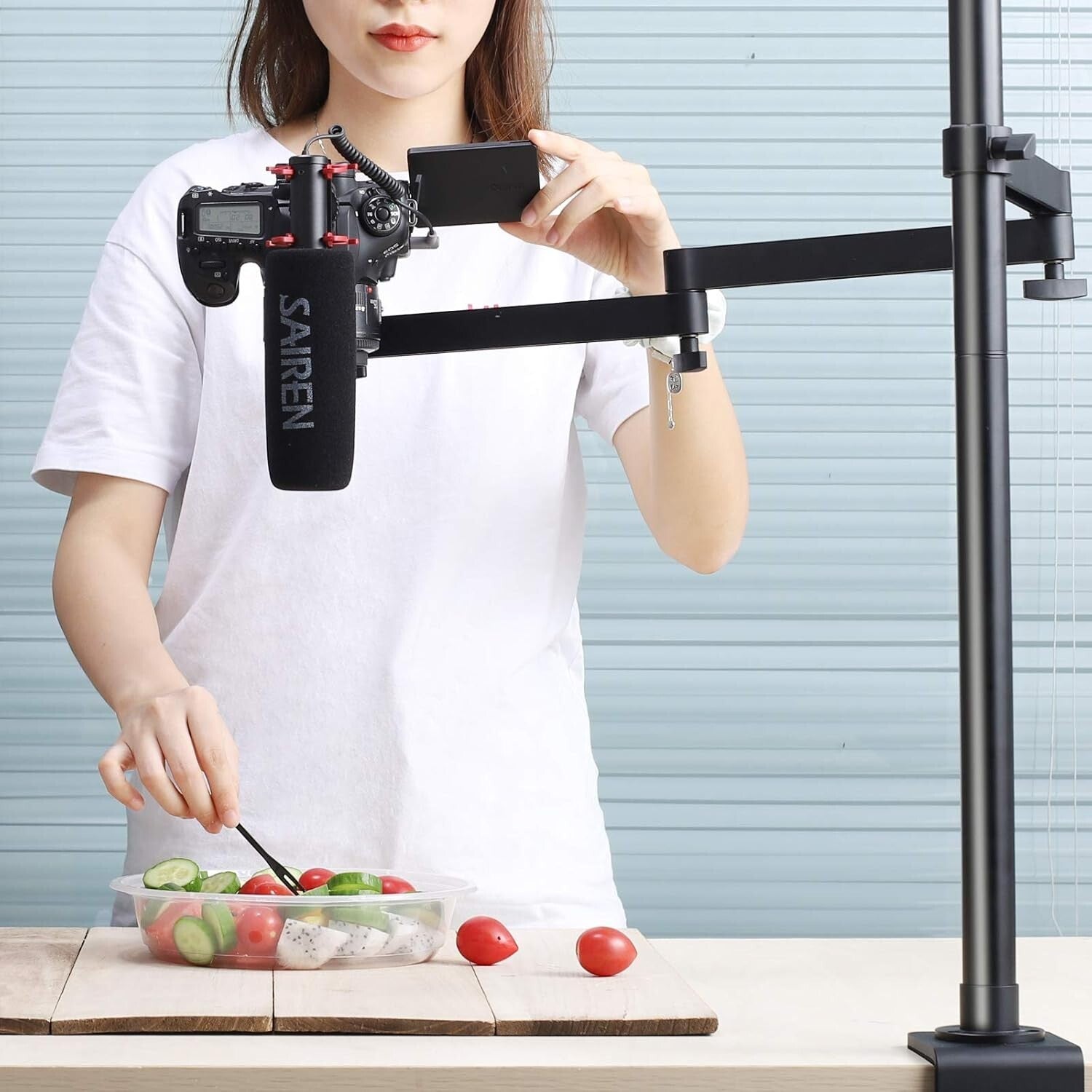 Aluminum Camera Desk Mount Stand – 27.56” Adjustable Arm for Creative Shots