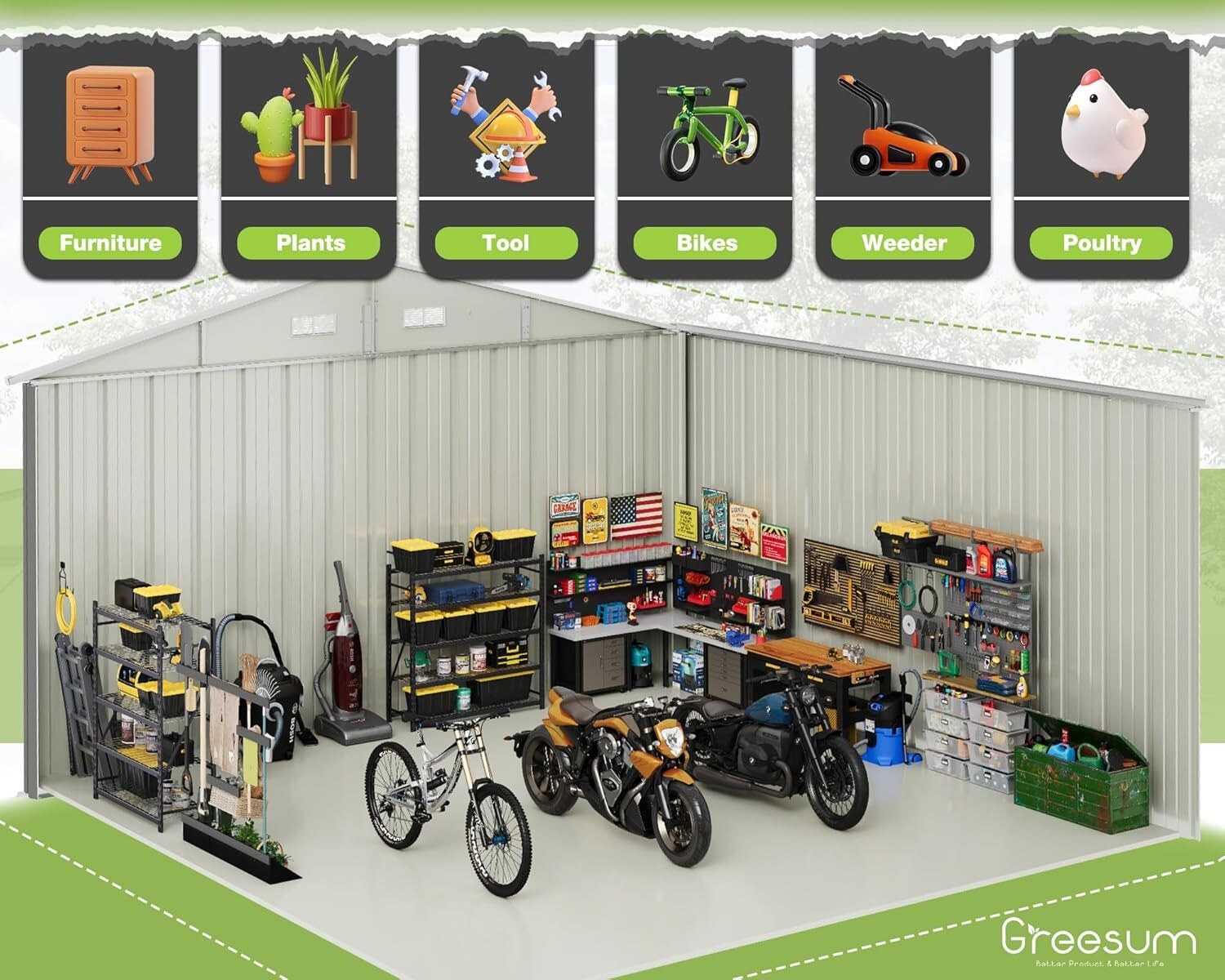 Galvanized Steel Outdoor Storage Shed 10FT x 10FT - Ideal for Gardens and Patios