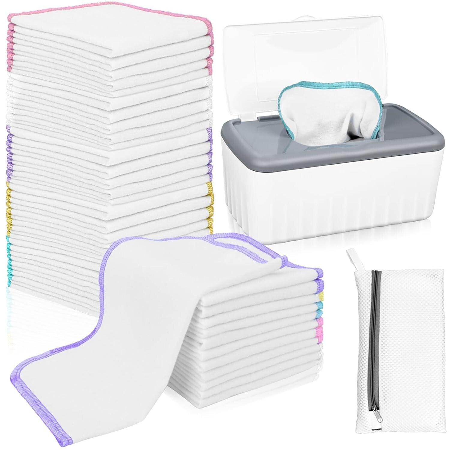 Wipe Essentials: 100-Count Flannel Baby Wipes with Dispenser - Machine Washable