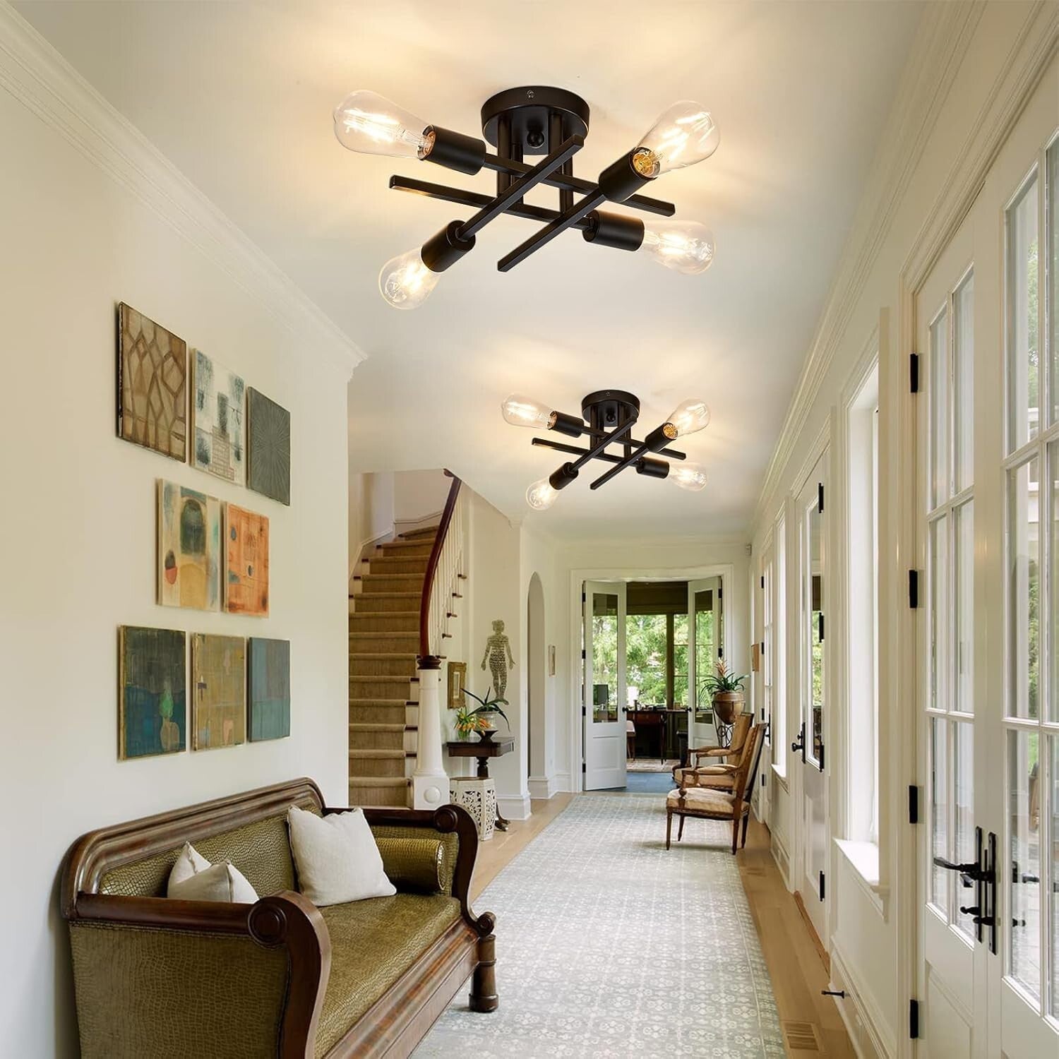 2-Pack Modern Dimmable 4-Light Semi Flush Mount Ceiling Fixture in Matte Black