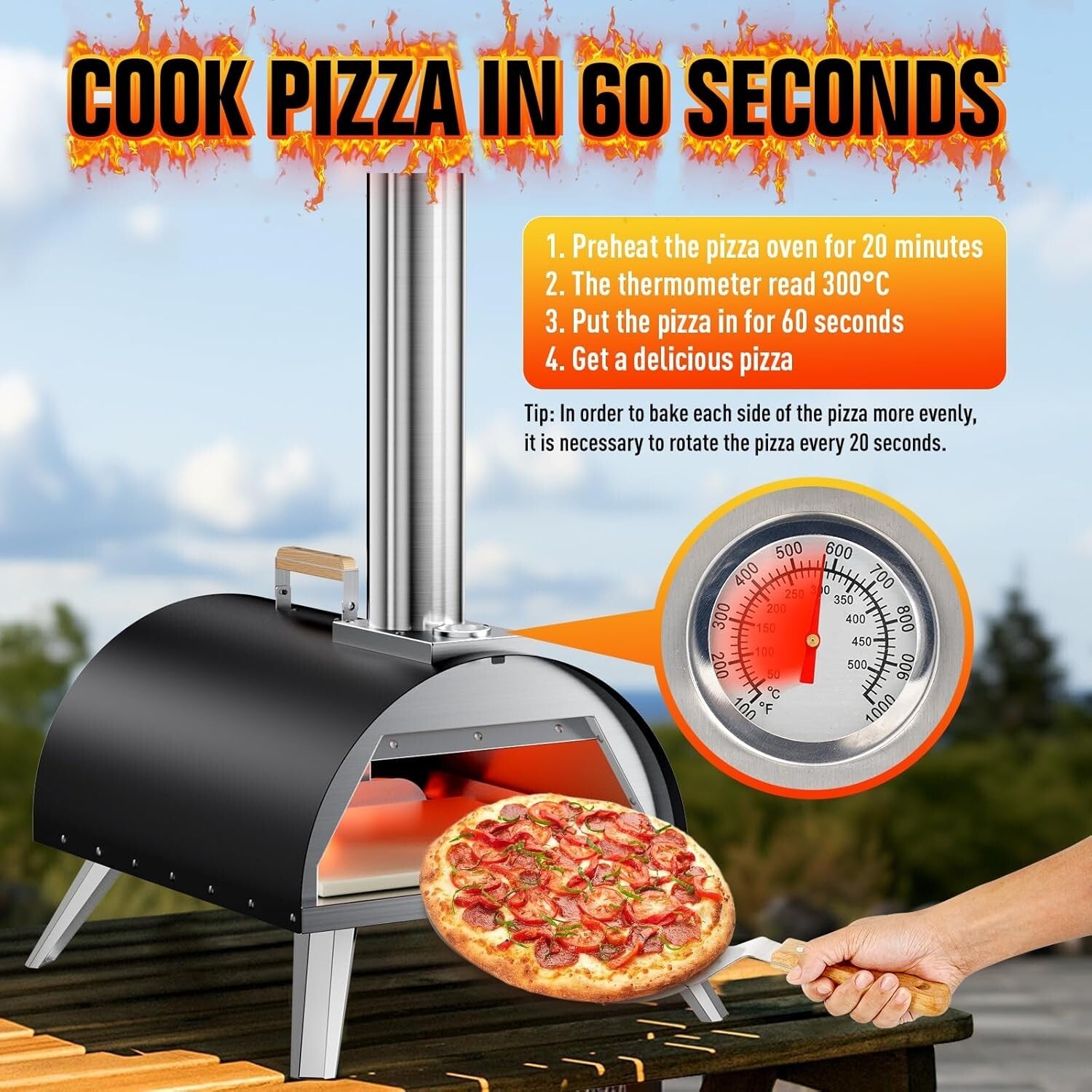 Quick-Cook Portable Pizza Oven - Wood & Gas Fired for Perfect Pizzas Every Time