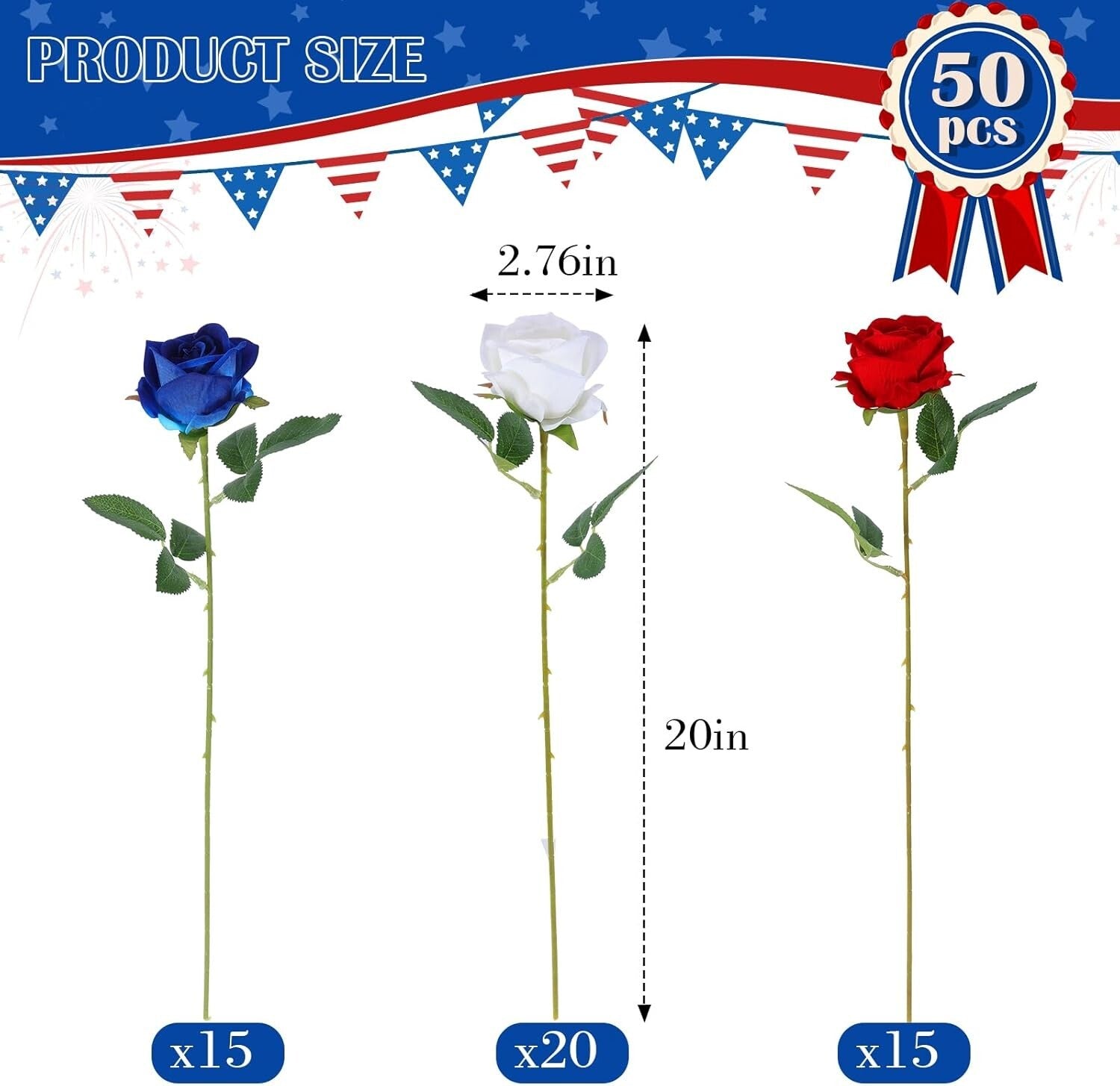 Vibrant Red, White, Blue Faux Roses - Perfect for 4th July Wedding Arrangements