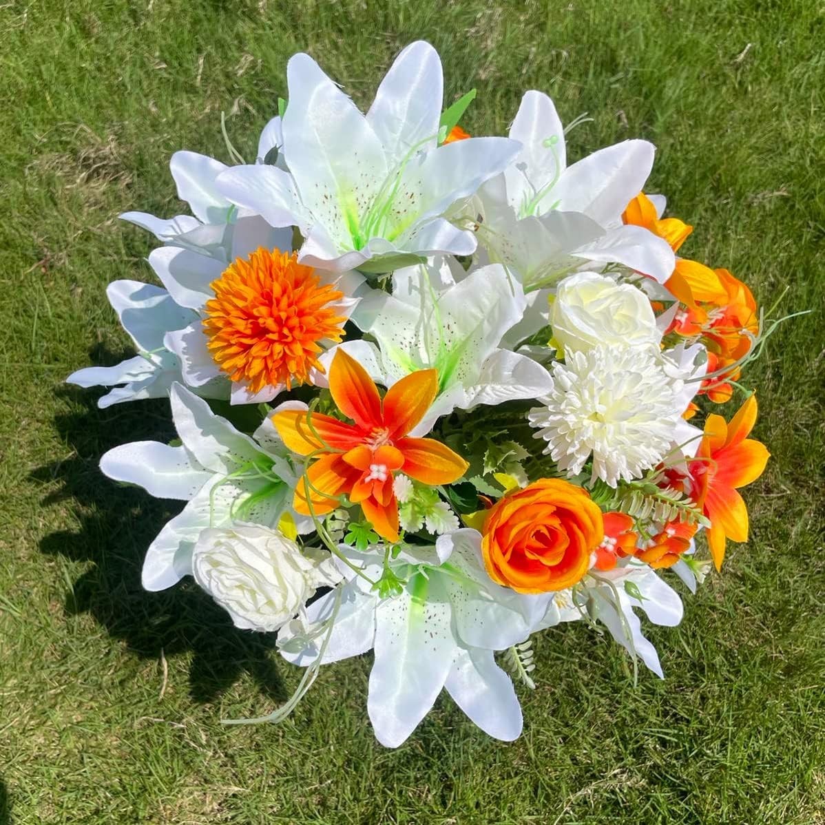 Elegant Silk Rose and Lily Bouquets for Headstone Decoration – Lasting Tribute