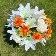 Load image into Gallery viewer, Elegant Silk Rose and Lily Bouquets for Headstone Decoration – Lasting Tribute