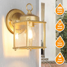 Load image into Gallery viewer, Weather Resistant Gold Wall Mount Lanterns - Set of 2 for Elegant Outdoor Spaces