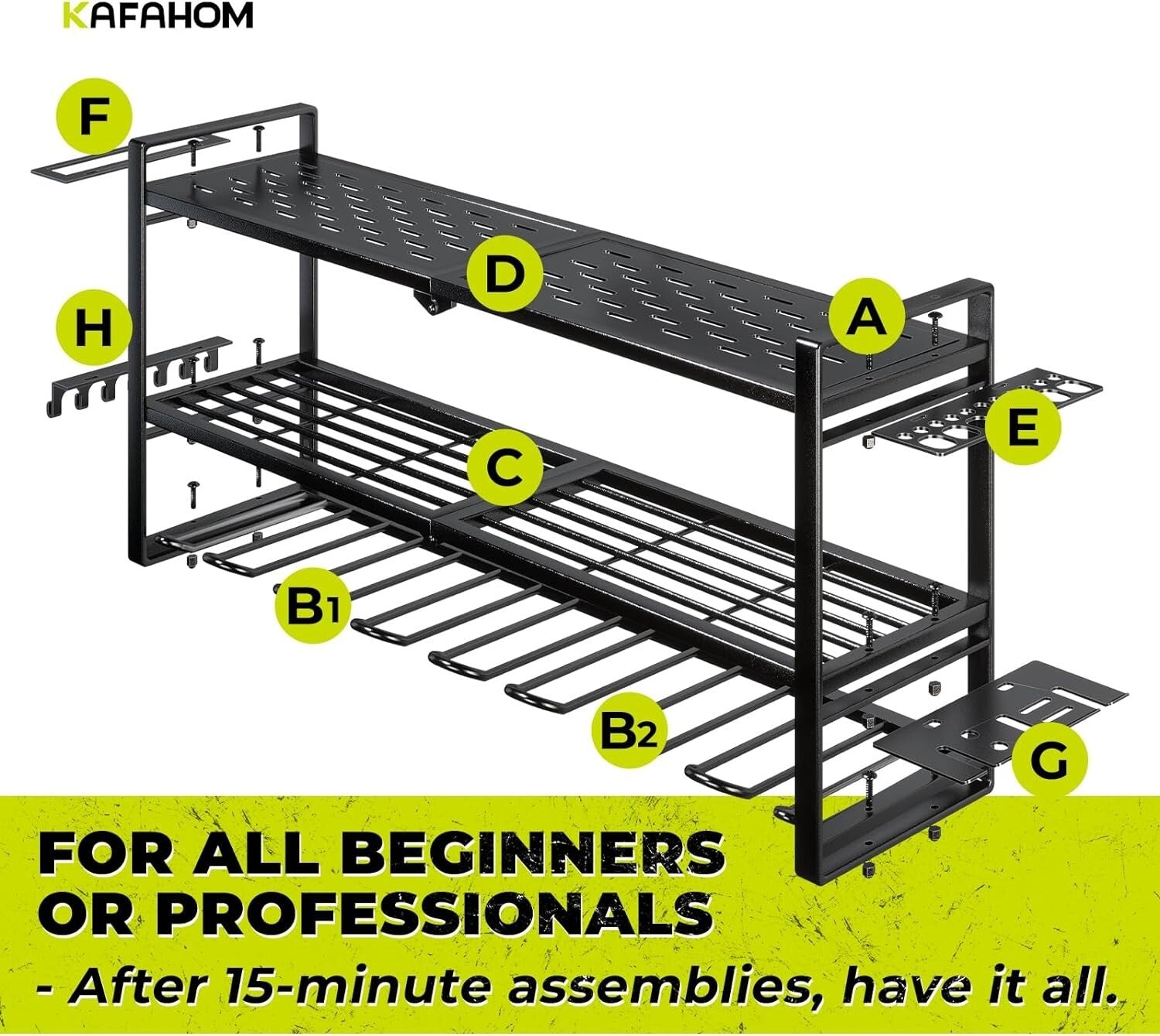 Powder Coated Iron Tool Storage Rack with Air Tool Slots and 8 Drill Holders