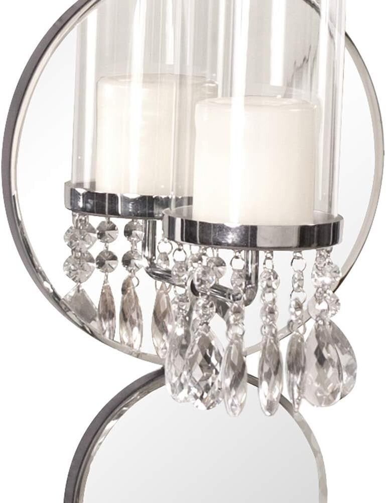 Captivating Mirrored Candle Sconce with Crystal Drops - Ideal for Elegant Spaces