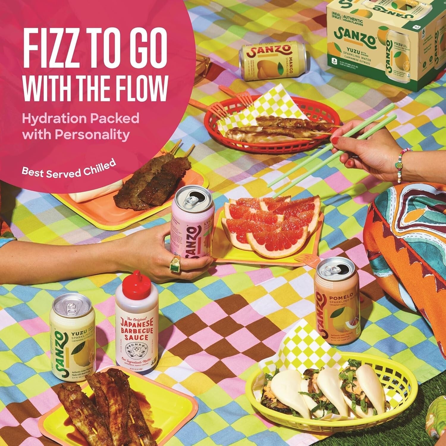 Asian-Inspired Flavored Sparkling Water Variety: 12oz Cans - Vegan & Low Sugar