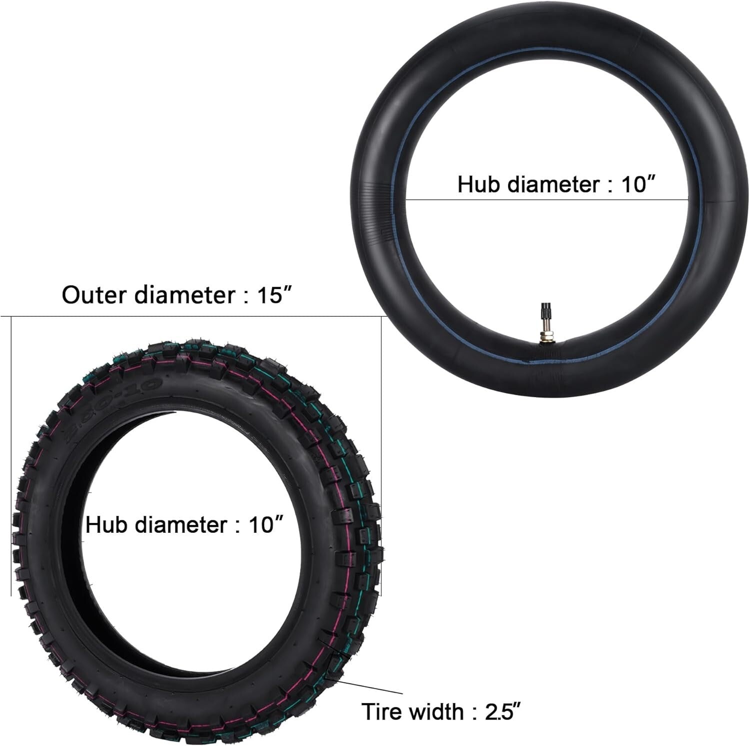 2.50-10 Off-Road Tire and Inner Tube Set for Superior Grip, Fits XR50 PW50 JR50
