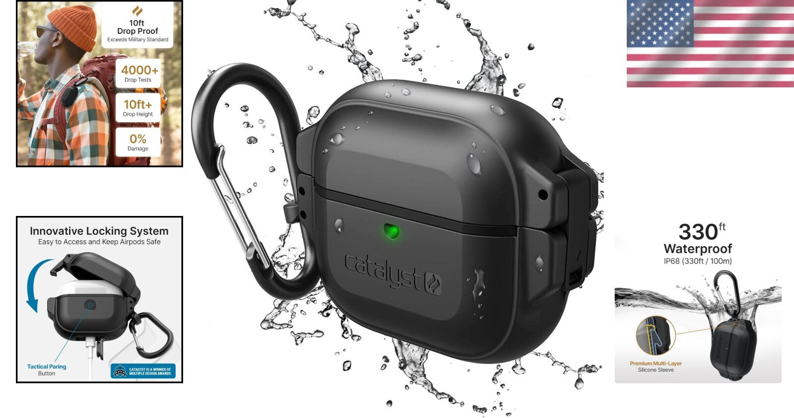 330ft Waterproof and Shockproof Case for AirPods 3rd Generation - Stealth Black
