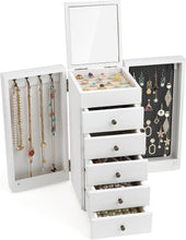 Load image into Gallery viewer, Sturdy White Jewelry Box with 6 Tiers, Mirror &amp; Earring Display Side Doors