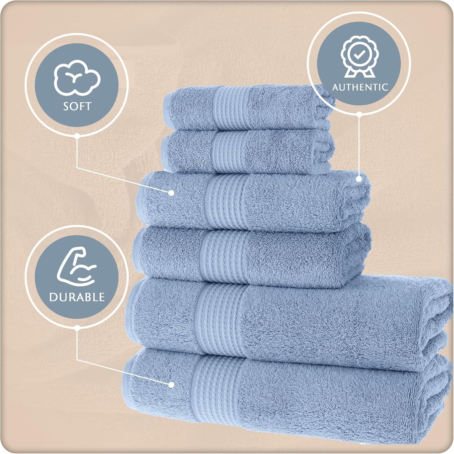 Plush and Absorbent Bath Towel Set - 2 Bath Towels, 2 Hand Towels, 2 Washcloths