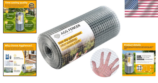 16in x 50ft Galvanized Hardware Cloth - Durable 1/2 Inch Chicken Wire Fencing