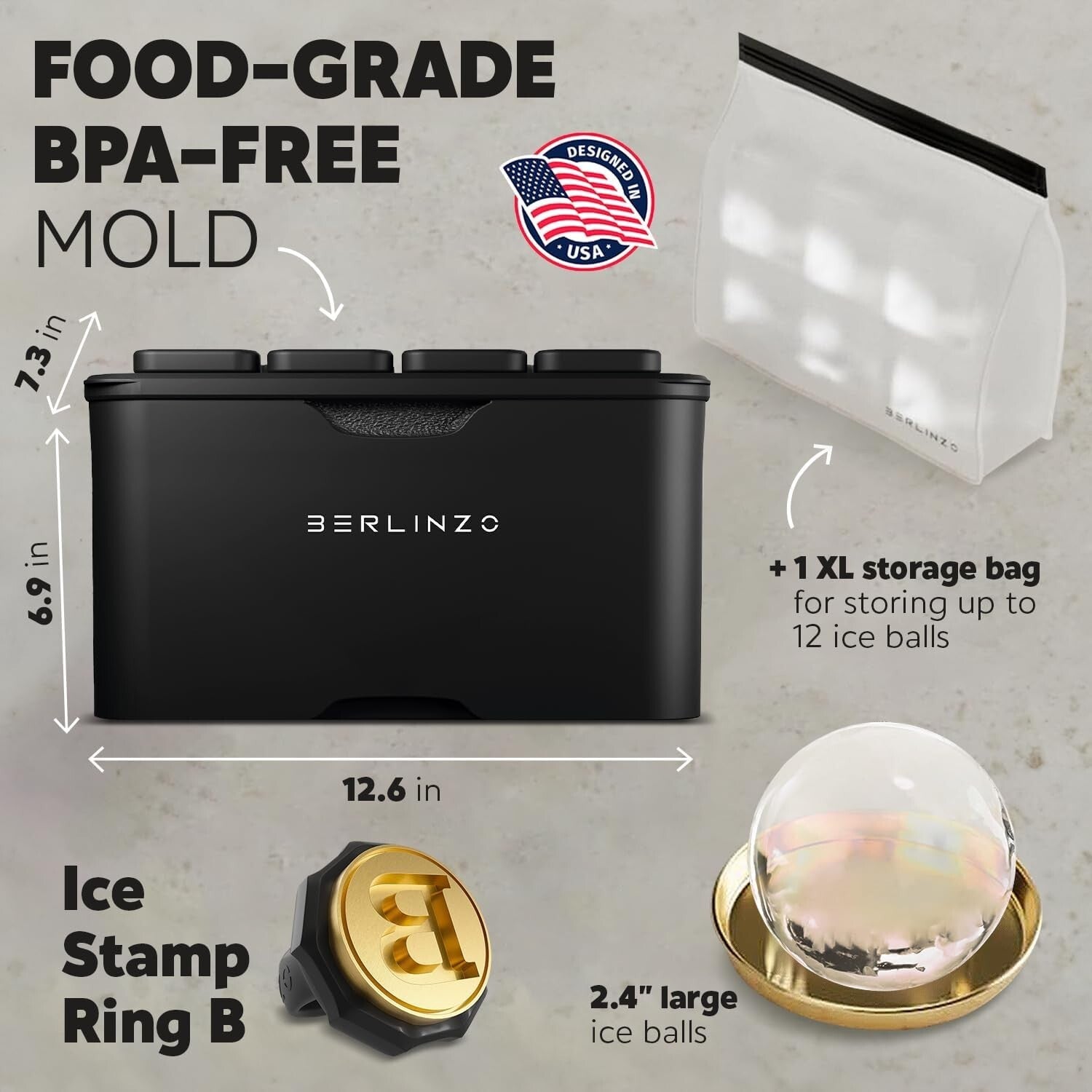 BPA-Free Silicone Ice Ball Mold: 8 Crystal Clear 2.4" Ice Balls for Any Beverage