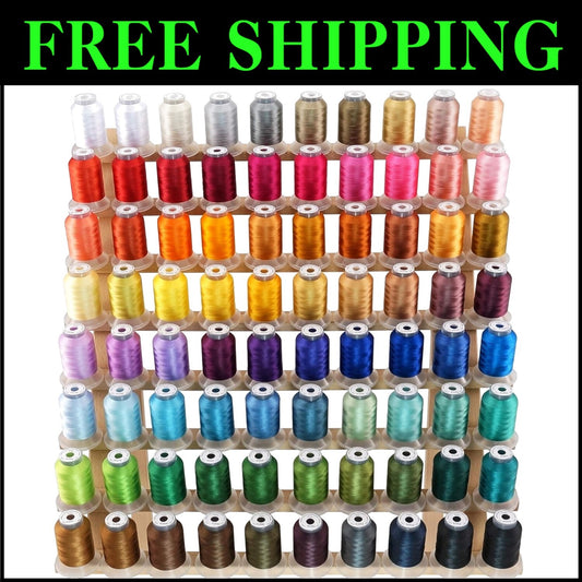 80-COLOR Polyester Embroidery Thread Kit - 500M Spools Compatible with Janome