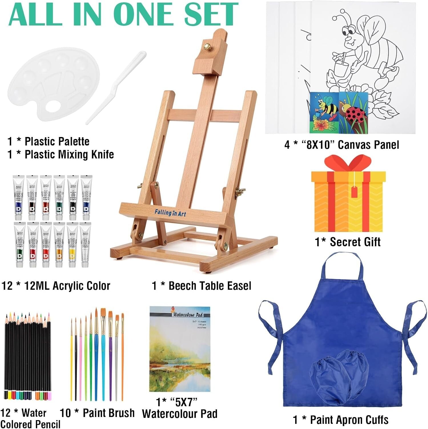 Complete Kids Painting Set with Table Easel & 43-Piece Art Supplies