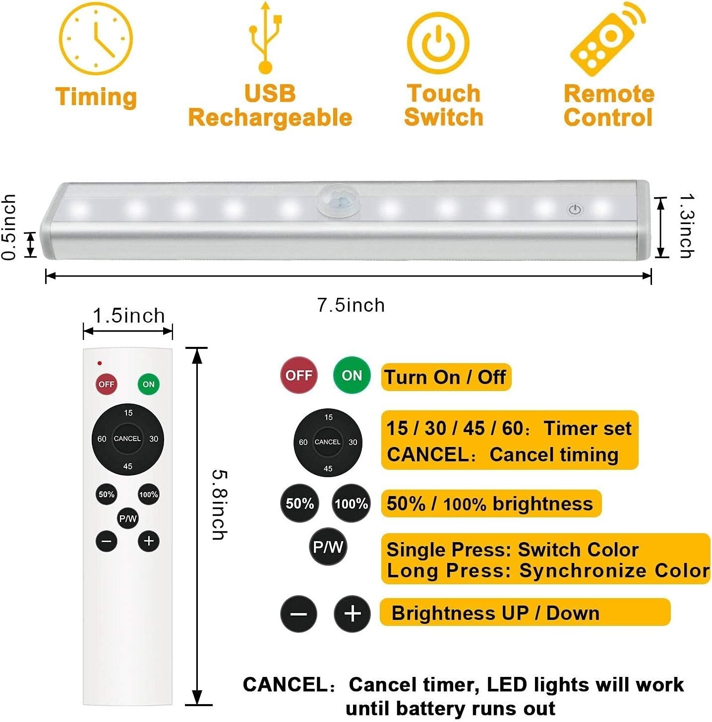 Rechargeable Under Counter Stick-On LED Lighting - 6 Pack with Timer Features